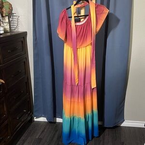 Jess Lea Colorful Ombre Maxi Dress, off-shoulder Large